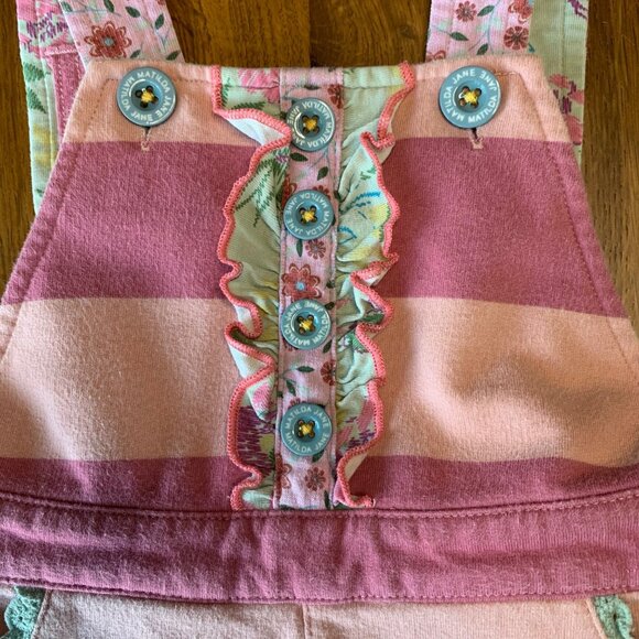 MATILDA JANE Striped Overalls Girls 12-18 Mos Pink Stripes Floral Ruffles Romper - Picture 6 of 11